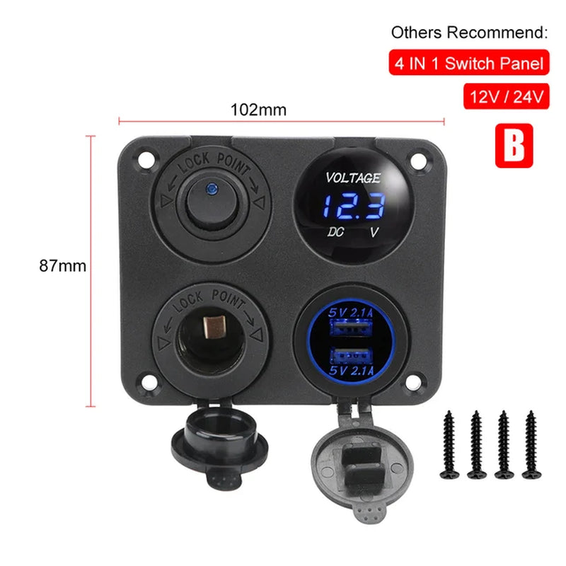 4 Buttons Rocker Switch Panel Voltmeter USB Chargers 3.0 Light Toggle 12V 24V Accessories for Boat Marine Car RV Camper Caravans