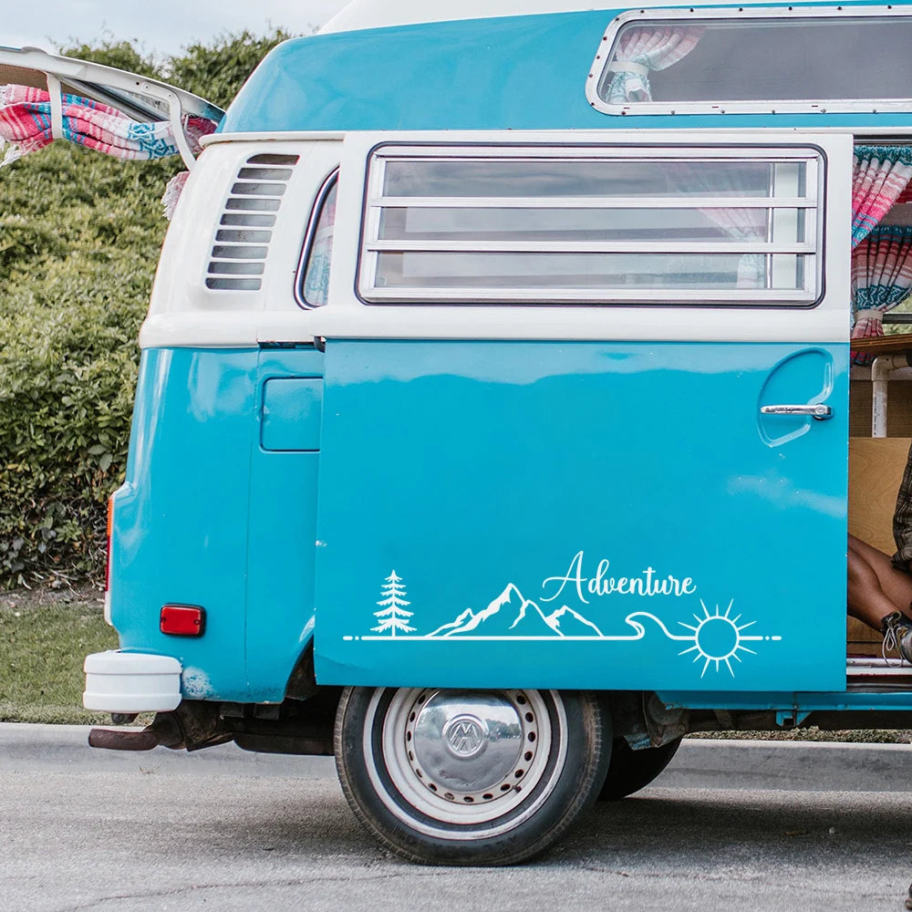 Mountain and Sun Car Stickers Adventure Design Camper Vans Caravan Decals Vinyl Accessories Parts